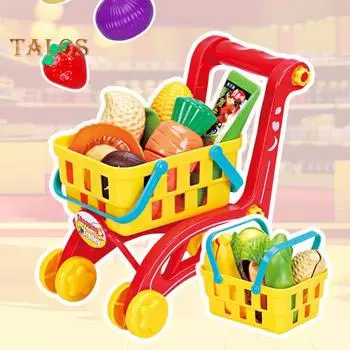 Игрушечная игра для резки еды для детей, игрушка-корзина для покупок, реалистичный звук резки фруктов, овощей, аксессуары, обучающая кухня, игровой набор для малышей, набор для еды 1 Set