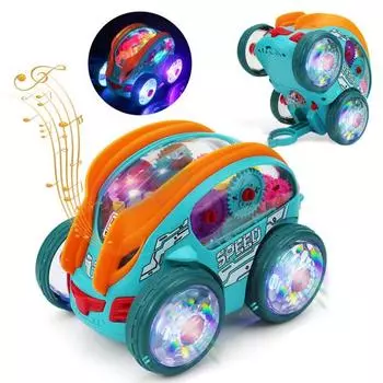 Игрушечная каскадерская машинка с подсветкой, кувырком, разноцветными огнями и динамической музыкой