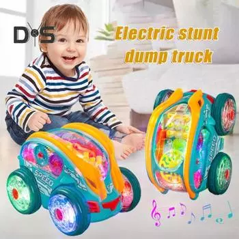 Игрушечная каскадерская машинка, светящаяся игрушечная машинка с разноцветными огнями и музыкой, динамическая машинка с шестеренчатым приводом для детей, подарки на Рождество и день рождения синий