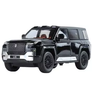 Игрушечная машина-реплика BYD U8 Off-Road Adventure в масштабе 1/24 с пружинным механизмом для детей, развлечений на открытом воздухе и коллекционных миниатюр чёрный