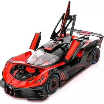 Игрушечная машинка Bugatti Bolide из сплава, масштаб 1/24, звук и свет, коллекция игрушечных машинок с открывающимися 4 дверями для детей, подарок 1/24-Size:20.5*8.3*4.7cm красный