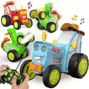 Игрушечная машинка для трюков с дистанционным управлением и музыкальным светодиодным светом, вращающаяся на 360 градусов красный