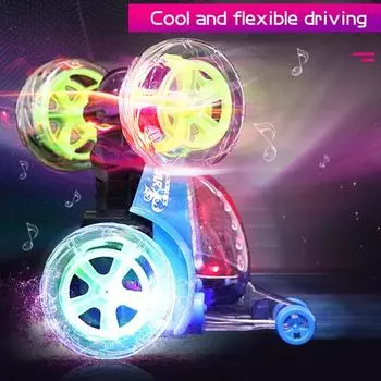 Игрушечная машинка для трюков с дистанционным управлением и музыкальным светом, вращающаяся на 360 градусов, детский трюк синий