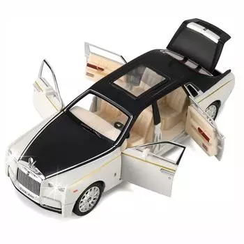 Игрушечная машинка Rolls-Royce Phantom 1/24 литая металлическая модель машины для детей 3 4 5 6 7 лет со звуком и светом, классический дизайн двери машины, логотип машины можно сложить 21.5*7.5*5cm белый