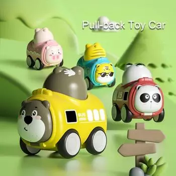 Игрушечная машинка с тягой в виде животного из мультфильма и свистком «Нажми и иди» тигр панда синий