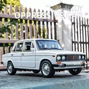 Игрушечная модель автомобиля LADA в масштабе 1/24, литой под давлением сплав, 6 дверей, открывающиеся, инерционные, со звуком и светом, масштабная модель автомобиля, детские игрушки для мальчиков, коллекция, подарок белый