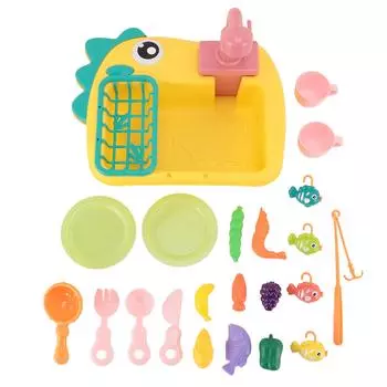 Игрушечная раковина с проточной водой, электрическая игрушечная посудомоечная машина в виде динозавра, 2 в 1, кухонная игрушечная раковина для