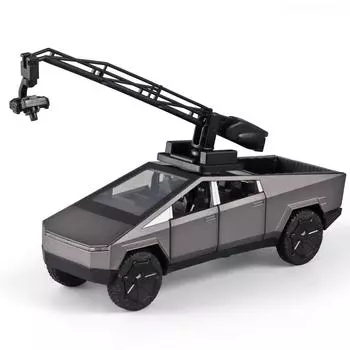 Игрушечные грузовики Tesla Trucks для мальчиков 1/32, модель Cybertruck, серебристый пикап, литые металлические игрушечные машинки со звуком и светом для детей в возрасте 3 лет