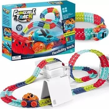 Игрушечные машинки с гоночным автомобилем, набор сменных треков включает в себя 1 игрушку со светодиодной подсветкой и 2 чехла, игрушки для гоночных треков своими руками, подарки на день рождения для детей 26x23x5.7cm,46Pcs