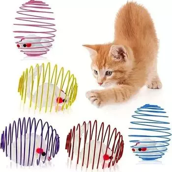 Игрушечные шарики для кошек Забавные растягивающиеся пружинные игрушки для котят Интерактивные клетки для крыс Катающиеся шарики для кошек Случайные цвета Аксессуары для кошек Pet 1pc Random color