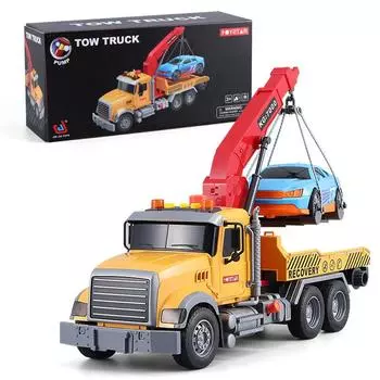 Игрушечный эвакуатор с бортовой платформой и краном с игровым набором гоночных автомобилей, большие игрушки, спасательная машина, толкай и двигайся, свет и звуки, подарок на день рождения для детей
