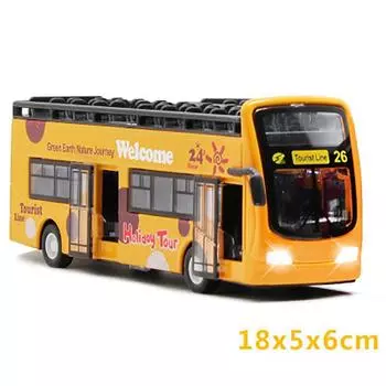 Игрушечный автобус в масштабе 1/32, экскурсионный двухэтажный городской автобус, модель с открытым верхом, литые под давлением металлические автомобили, игрушечные литые автомобили с откатным механизмом, мини-модели, освещение и музыка 1/32-17.5x6x4.5cm ж