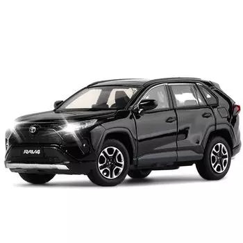 Игрушечный автомобиль Toyota RAV4 из литого под давлением сплава в масштабе 1/32, автомобиль на переднем колесе со светом и звуком, детский подарок, открывание двери, детский подарок на день рождения 1/32-Size:14*5.7*5.5cm чёрный