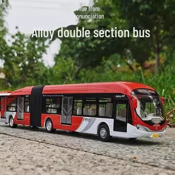 Игрушечный двухсекционный автобус Mingsheng City Alloy со звуком, светом и реалистичным произношением. красный