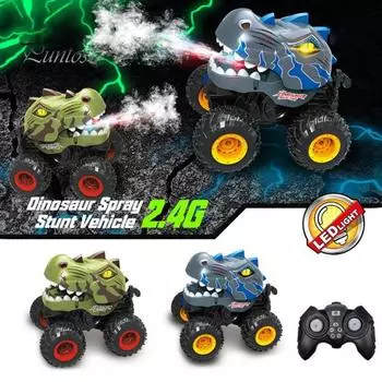 Игрушечный грузовик-динозавр с дистанционным управлением, музыкальным освещением, вращающимся на 360 градусов, полноприводным трюковым автомобилем, перезаряжаемым для малышей, мальчиков и девочек, вездеходным гусеничным транспортным средством A серый