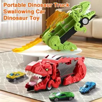 Игрушечный грузовик-ласточка с динозавром со складной направляющей, портативной ручкой, инерционным приводом, откатным маленьким автомобилем, игрушечным транспортным средством-контейнером-динозавром красный