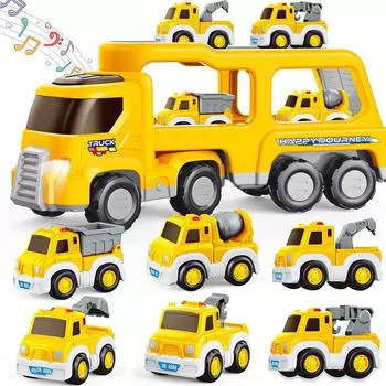 Игрушечный грузовик, набор детских игрушек с игровым ковриком/сумкой для хранения, большая строительная машина 7 в 1 для мальчиков 1–2 лет, подарки на день рождения для детей 2–4 лет 38.5x15.5x12.5cm жёлтый
