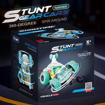 Игрушечный самосвал с зубчатым колесом, электрический прозрачный универсальный автомобиль, внедорожник с переворачивающимся трюком зелёный