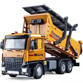 Игрушечный самосвал в масштабе 1/24, литой под давлением строительный грузовик, игрушки с имитацией звуков и света, игрушечный самосвал с открывающимся задним капотом, самосвалы