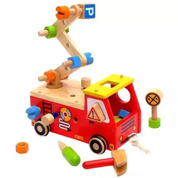 Игрушка Активная пожарная машина Обучающая игрушка Деревянная игрушка Ролевая игрушка Плотницкий молоток Подарок на день рождения для 2-летних 3-летних мальчиков Я обучаюсь