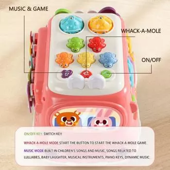 Игрушка-автобус для раннего образования с музыкальными и световыми эффектами, детские игрушки Монтессори, музыкальная игрушка для сенсорного обучения в виде автобуса, магнитная игрушка-присоска в виде животного розовый