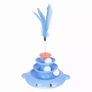 Игрушка-башня для кошек, 3 уровня, съемная интерактивная игрушка для питомцев с дразнящим пером для котенка синий