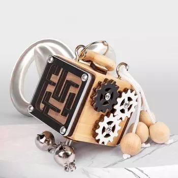 Игрушка-блок для детей, обучающая интерактивная деревянная игрушка Монтессори 10x8x6 коричневый