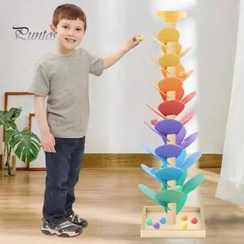 Игрушка-дерево со звуком Marble Run для детей, деревянная игрушка для развития мелкой моторики с 10 мячами для малышей, мальчиков и девочек, музыкальная игрушка-дерево разноцветный