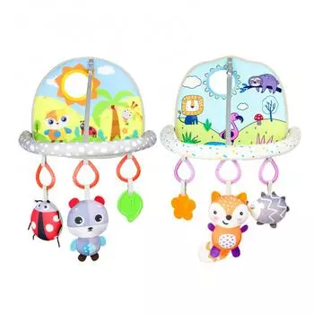 Игрушка для автокресла для детей, регулируемый детский коврик для тренажерного зала, заднее автокресло, подвесные игрушки с детским зеркалом и скрипучими мягкими детскими сенсорными игрушками, двухсторонние Fox