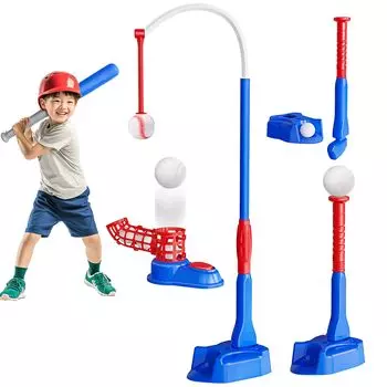 Игрушка для бейсбола EagleStone 4 в 1, набор игрушек для бейсбола, автоматическая машина для подачи, ручная настройка, фиксированная подставка для отбивания, 6 бейсбольных мячей, стресс для бейсбольной тренировки синий