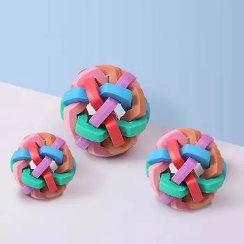 Игрушка для домашних животных, цветной мяч-колокольчик, термопластичный макаронный плетеный мяч-колокольчик, эластичный мяч для кошек и собак, игрушка для скрежетания зубами и защиты от укусов 5.5cm