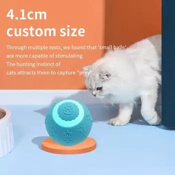 Игрушка для домашних животных Мяч Интерактивная охотничья активная подвижная игрушка для кошек Гибкая Вращающаяся Вибрационная Устойчивая к укусам Технология интеллектуальных датчиков Катящийся мяч синий