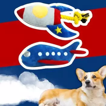 Игрушка для домашних животных, мультяшный самолет, форма ракеты, собаки, кошки, плюшевая кукла, устойчивая к укусам, скрипучая игрушка для домашних животных, товары для домашних животных B