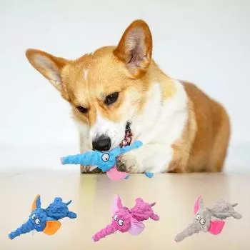 Игрушка для домашних животных, устойчивая к укусам, интерактивная плюшевая игрушка для жевания собак, мультяшная форма слона, скрипучая игрушка для домашних животных, товары для домашних животных темно-синий