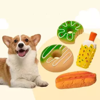 Игрушка для домашних животных, устойчивая к укусам, чистка зубов, форма еды, крем, пончик, латекс, лед, игрушка-пищалка для домашних животных A