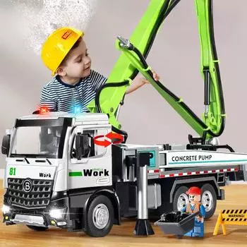 Игрушка для грузовика с цементным насосом из сплава, имитация инженерного транспортного средства, строительная площадка, бетононасос, модель грузовика-миксера, игрушка зелёный