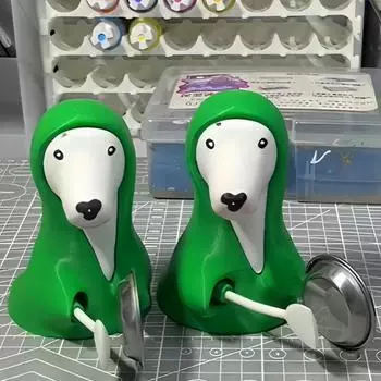 Игрушка для игры с зеленым щенком и миской для риса, издающая звуки, с ложкой, креативная забавная игрушка для игры с тазиком, стучащая в миску