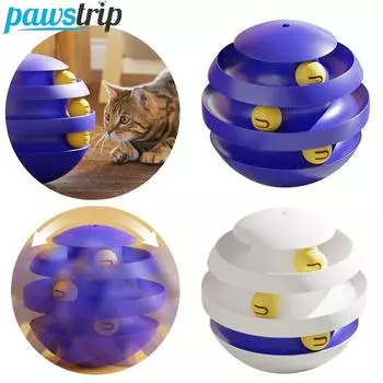 Игрушка для кошек 3 слоя Интерактивная башня Поворотные игрушки для кошек Поворотные игрушки для кошек с мячом Тренировочная игрушка-неваляшка для домашних животных Аксессуары для кошек белый