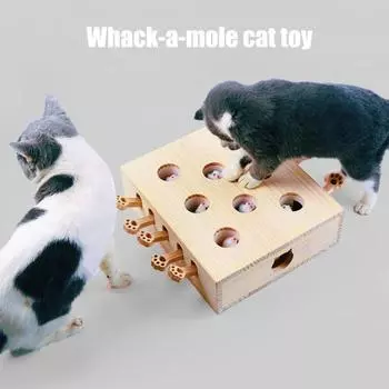 Игрушка для кошек «Бей крота» Интерактивные деревянные игры «Бей крота» с плюшевыми кротами/плюшевой игрушкой 3 в 1 A