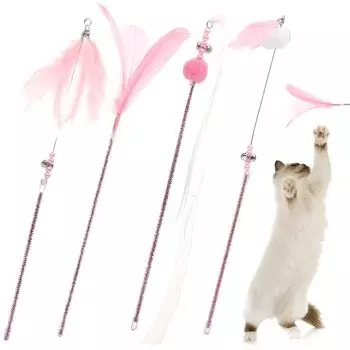 Игрушка для кошек CANPLUS Популярная игрушка для кошек с колокольчиком Удочка Игрушка-перо Интерактивная игрушка для кошек Игрушка для кошек Играющая кошка Игрушка для кошек Прочный Отсутствие стресса розовый