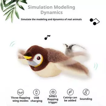 Игрушка для кошек «хлопающая птица» интерактивная щебечущая хлопающая крылышками плюшевая птица с кошачьей мятой небесно-голубой