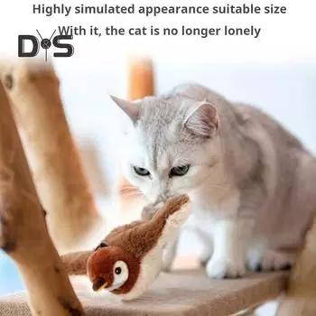 Игрушка для кошек «хлопающая птица» Интерактивная щебечущая хлопающая крыльями плюшевая птица с кошачьей мятой, перезаряжаемая через USB, активируемая с помощью прикосновения, имитация игрушки для кошек «птица» небесно-голубой