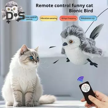 Игрушка для кошек «хлопающая птица», перезаряжаемая интерактивная плюшевая птица с дистанционным управлением, автоматическая хлопающая и щебечущая игрушка для кошек с кошачьей мятой для домашних кошек A