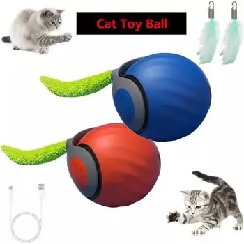 Игрушка для кошек, интерактивная игрушка для кошек, умная интерактивная игрушка для кошек, мяч, двухскоростная регулировка, сменный хвост