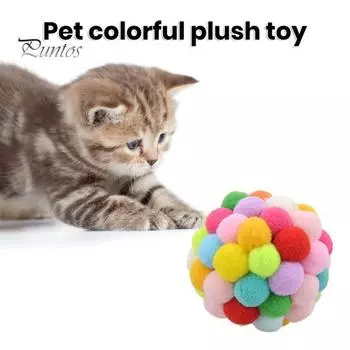 Игрушка для кошек Красочный плюшевый мяч со встроенным колокольчиком Забавная игра Красочный устойчивый к царапинам устойчивый к укусам Плюшевый мяч для домашних животных Игрушка для кошек Принадлежности для кошек A