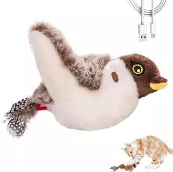Игрушка для кошек летающая птица для скучающих домашних кошек интерактивные и чирикающие игрушки-птицы с кошачьей мятой USB перезаряжаемые с активацией движения для самостоятельной игры one size коричневый