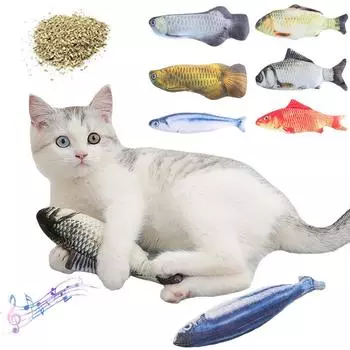 Игрушка для кошек, мягкая плюшевая игрушка-подушка для рыбок, 3D-симуляция, издающая звуки, жевательная игрушка для домашних животных, игрушки для кошек, игрушки для обучения котят, товары для животных