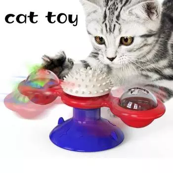 Игрушка для кошек на присоске, ветряная мельница, дизайн кошки, интерактивная игрушка-тизер для снижения тревоги, забавная игрушка для игр с домашними животными, товары для домашних животных синий