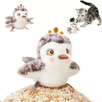 Игрушка для кошек «Птица с хлопающими крыльями», активируемая прикосновением, интерактивная щебечущая птица с реалистичной имитацией звука, плюшевая игрушка для преследования птиц для домашних кошек D
