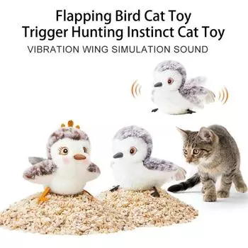 Игрушка для кошек «Птица с хлопающими крыльями», активируемая прикосновением, интерактивная щебечущая птица с реалистичной имитацией звука, плюшевая игрушка для преследования птиц для домашних кошек A